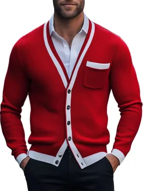 【24-hour shipping】Men's Contrast Color Single Breasted Knitted Cardigan