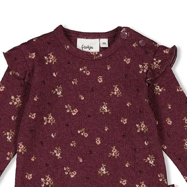 BLOOMING MEADOW - Fancy Knit Allover Print Ruffle Top