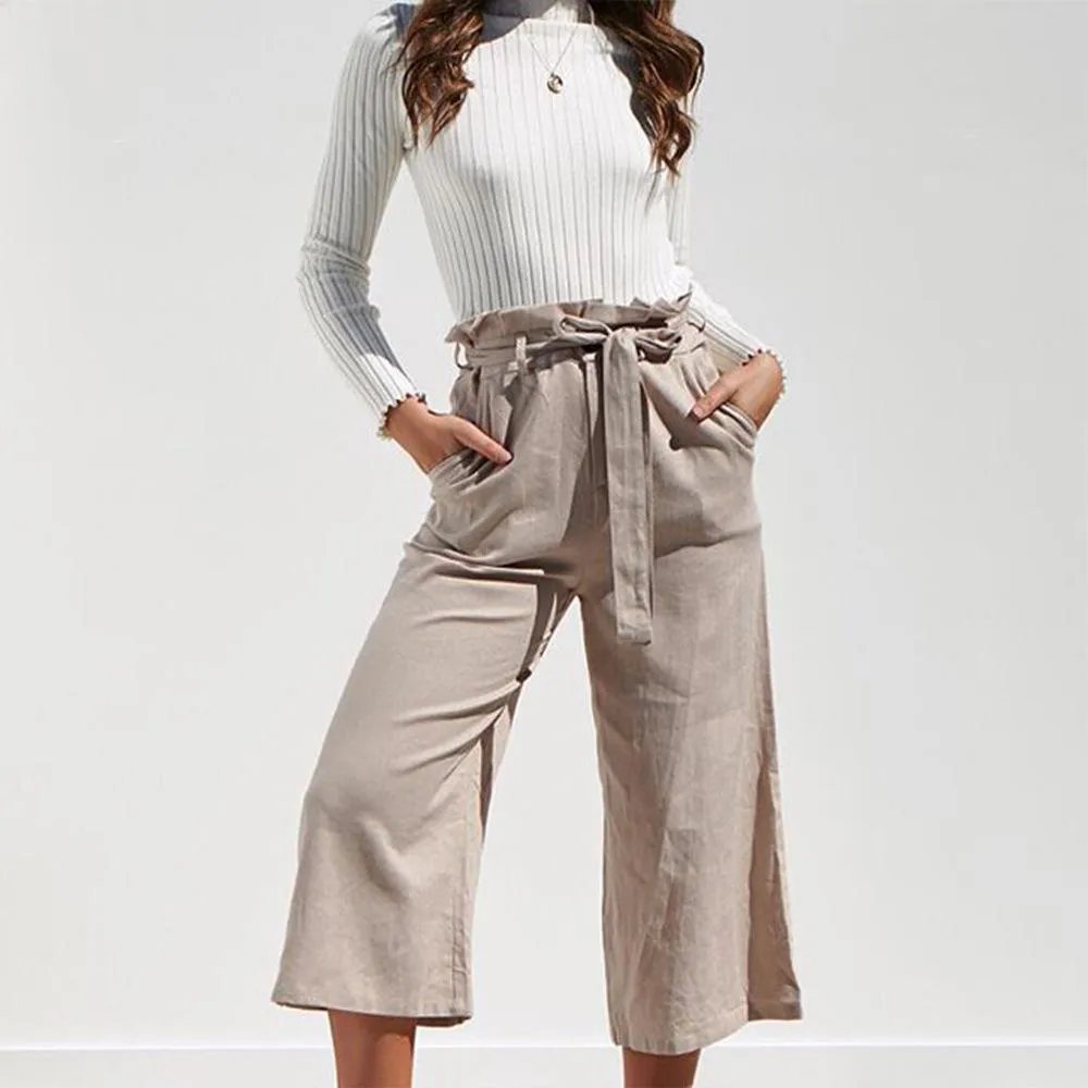 Casual Cotton Linen women high waist wide leg pants summer autumn