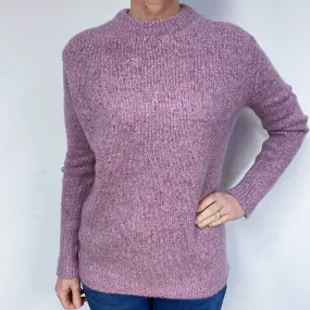 Chunky Magenta Pink Marl Cashmere Crew Neck Jumper Medium