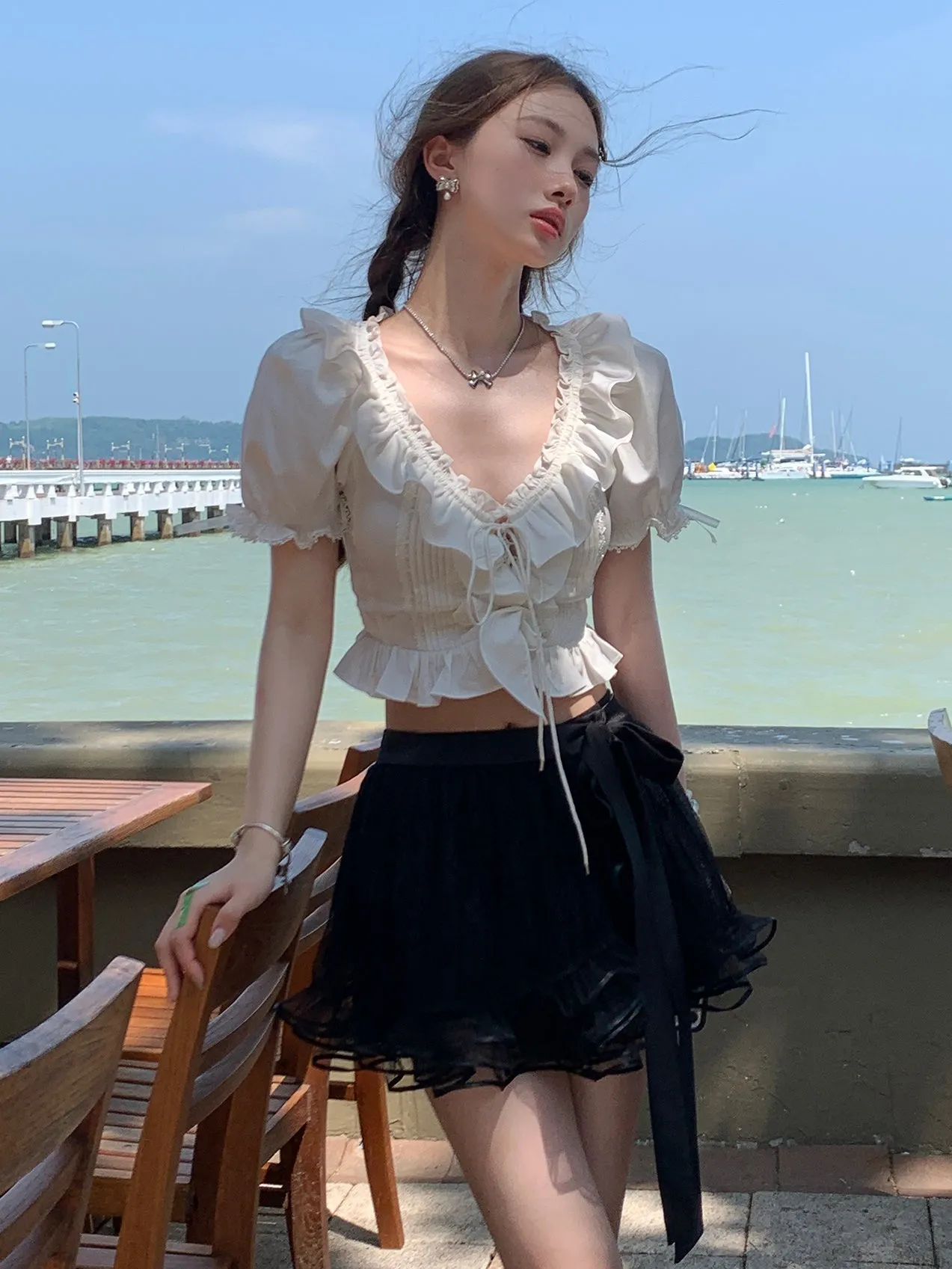 Lace Mesh Tutu Skirt With Inner Pants