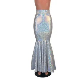 Long Mermaid Skirt - Silver on White Shattered Glass Fit n Flare Maxi Skirt