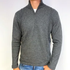 Men's Slate Grey Cashmere Quarter Zip Jumper Extra Large