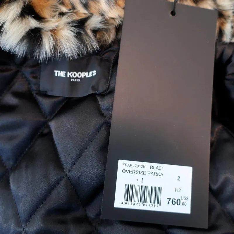 The Kooples Oversized Hooded Parka Black Size 2 Faux Fur-Trim Coat NEW