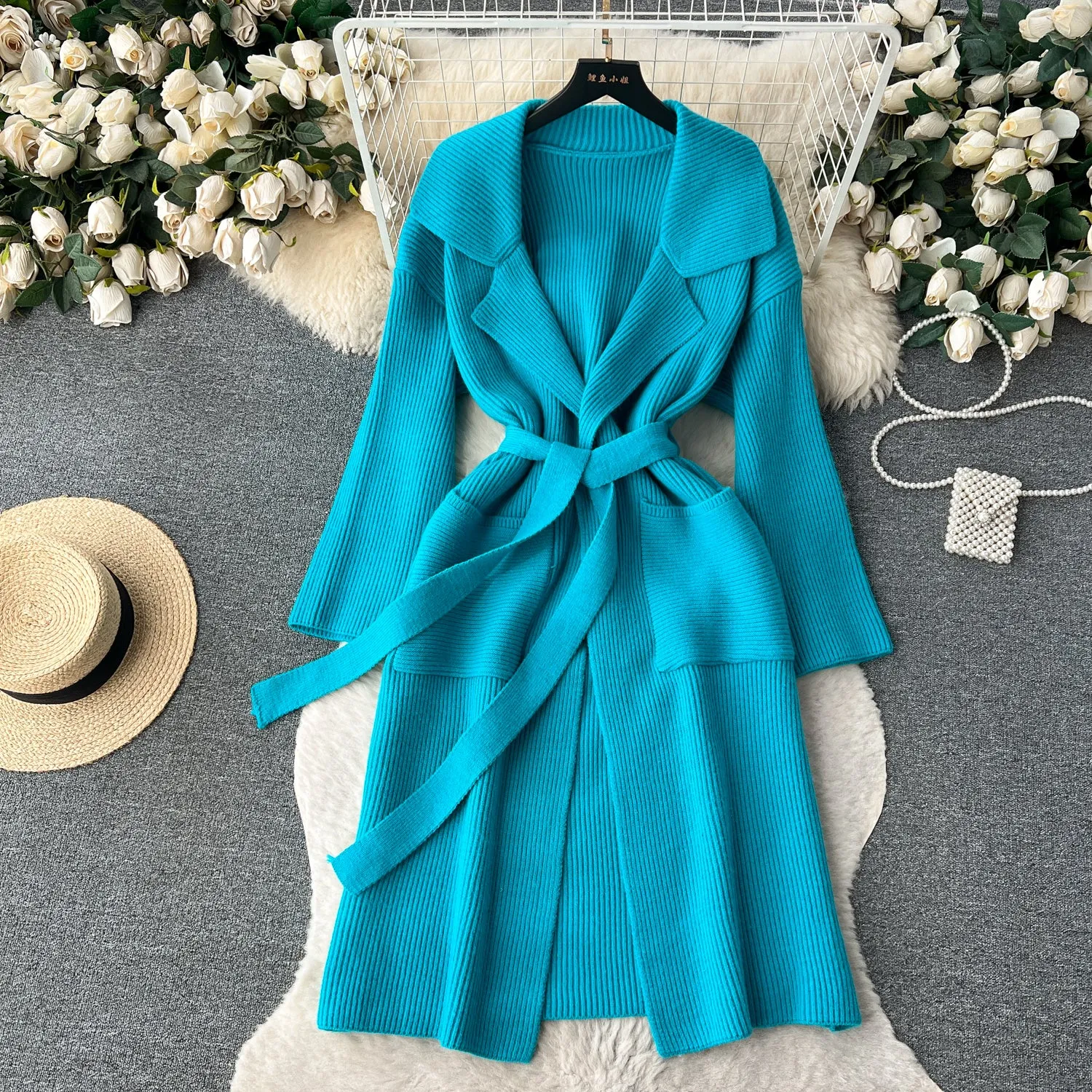 Thermal Solid Color Lace-up Cardigan