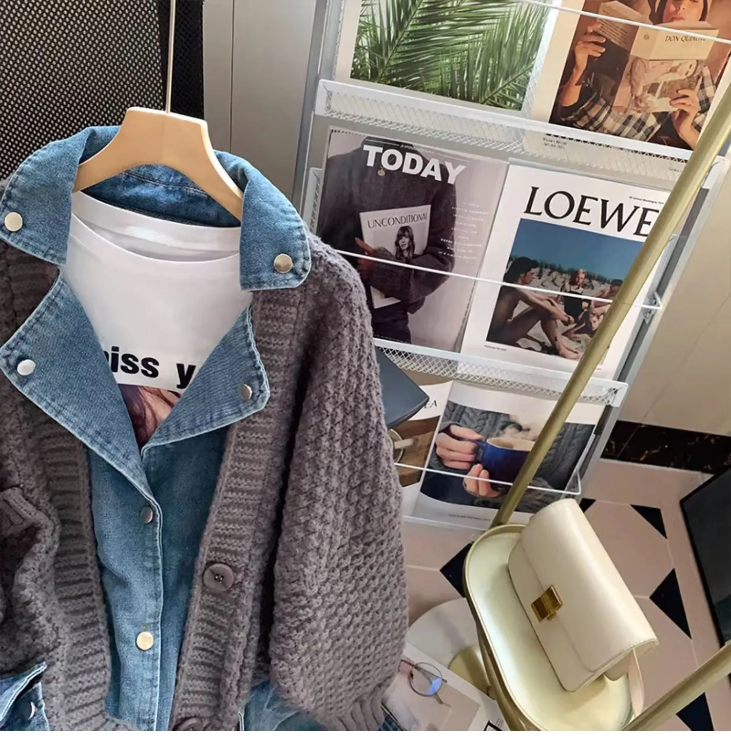 Vintage Denim Patchwork Lapeled Cardigan